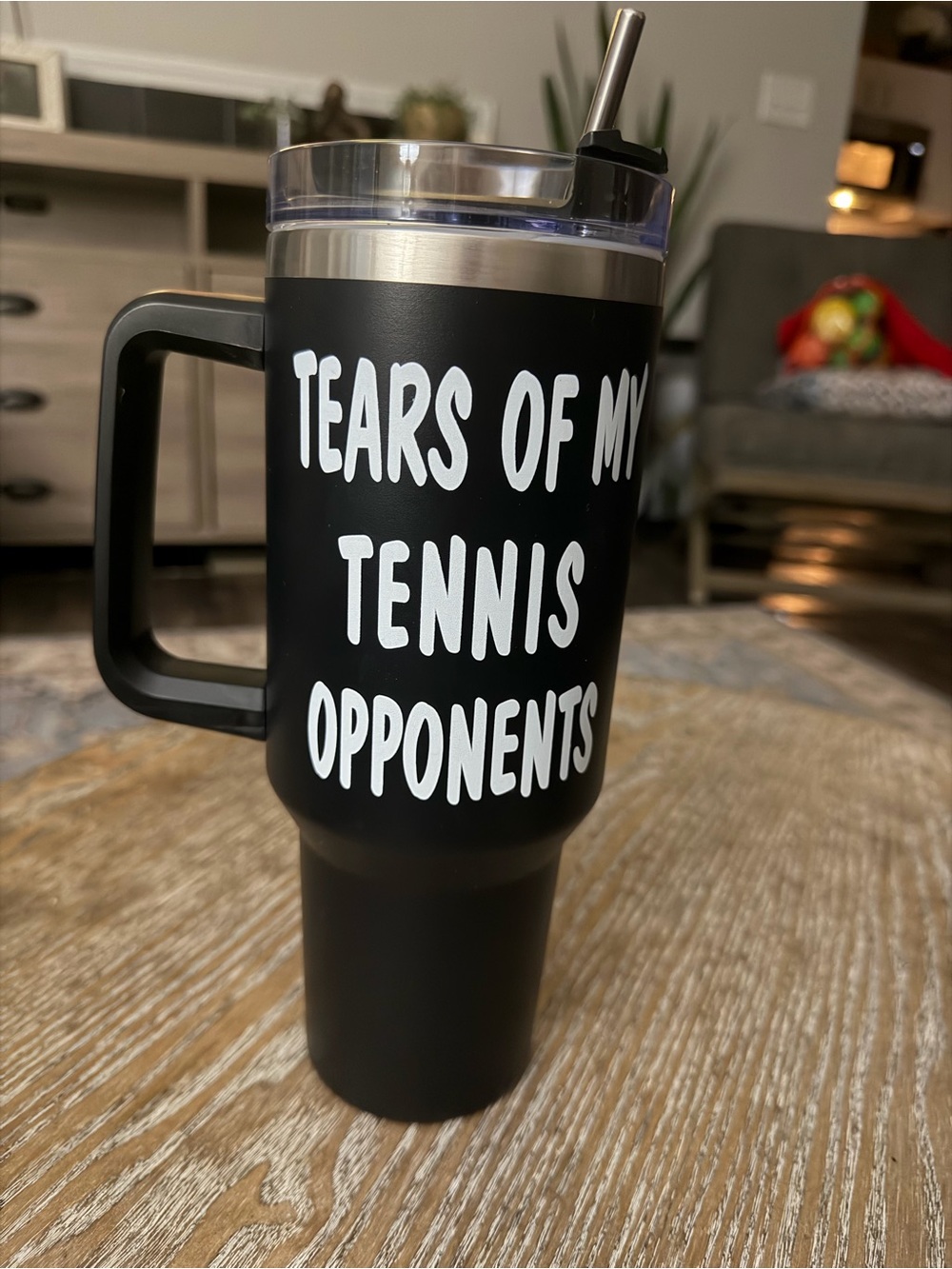 Black 'Tears of My Tennis Opponents' Insulated Travel Mug New